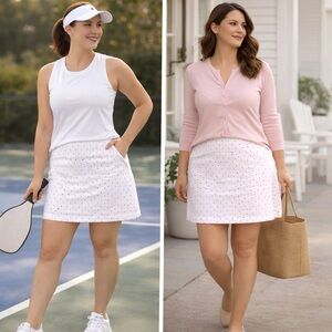 Charter Club White & Pink Polka Dot Athletic Skort | Size Medium
